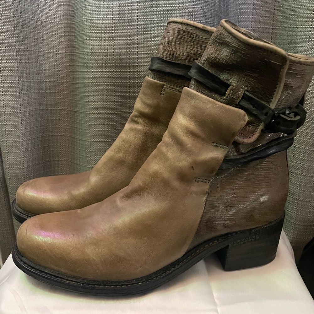 A.S.98 Moto Combat Boot Zipper Distressed Leather Heeled Buckle Free People 41